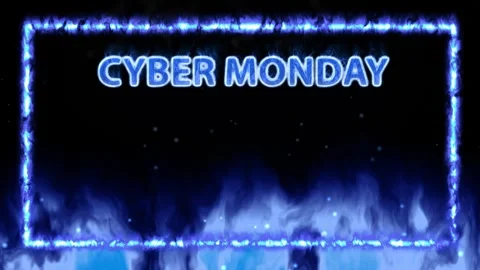 Blue Fire Frame with Cyber Monday Text on Black Background Stock Footage 339517121