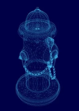 Blue fire hydrant with a chain around it. Stock Illustration