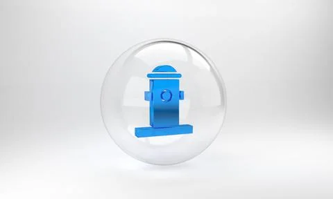 Blue Fire hydrant icon isolated on grey background. Glass circle button. 3D r Stock Illustration