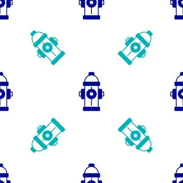 Blue Fire hydrant icon isolated seamless pattern on white background. Vector Stock Illustration