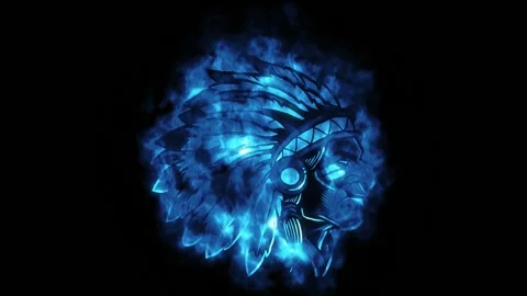 Blue Fire Indian Warrior Face Logo Looping Animation Graphic Element V2 Video stock 220363424