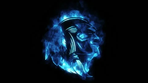Blue Fire Indian Warrior Face Logo Looping Animation Graphic Element Stock-Footage 220363489