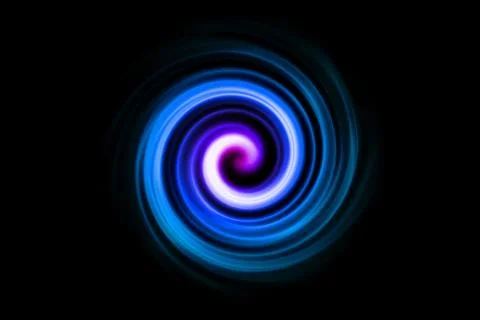 Blue fire light flying in circle with purple lights in motion on black sky ba Stock Illustration