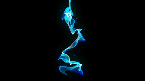 Blue fire particles dancing up and down a black background with a glow, cgi effe Stock Footage 38720852
