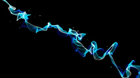 Blue fire particles dancing diagonally a black background, cgi effect Video stock 38766332