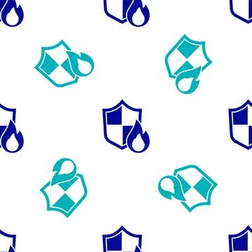 Blue Fire protection shield icon isolated seamless pattern on white background イラスト素材