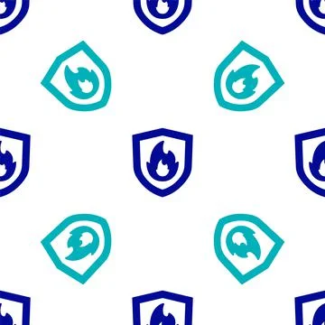 Blue Fire protection shield icon isolated seamless pattern on white background Stock Illustration