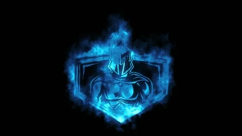 Blue Fire Spartan Warrior Logo Looping Animation Graphic Element V2 Stock Footage 220363830