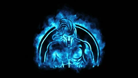 Blue Fire Spartan Warrior Logo Looping Animation Graphic Element Stock Footage 220363901