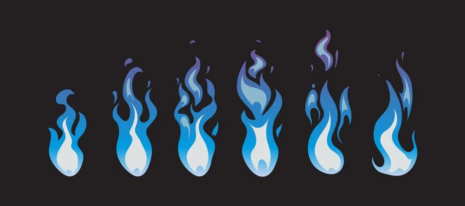 Blue fire vector animation sprites, flames Stock Illustration