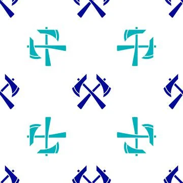 Blue Firefighter axe icon isolated seamless pattern on white background. Fire Stock Illustration