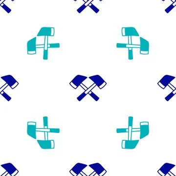 Blue Firefighter axe icon isolated seamless pattern on white background. Fire Stock Illustration