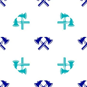 Blue Firefighter axe icon isolated seamless pattern on white background. Fire 库存插图