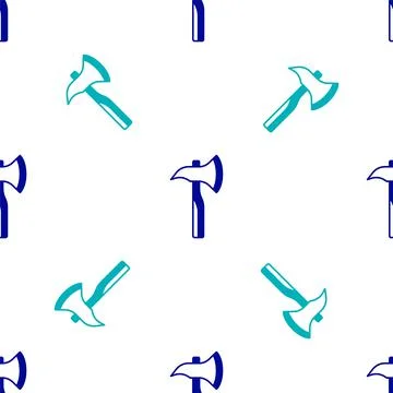 Blue Firefighter axe icon isolated seamless pattern on white background. Fire イラスト素材