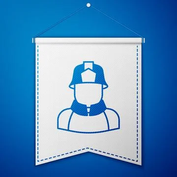 Blue Firefighter icon isolated on blue background. White pennant template. .. Stock Illustration