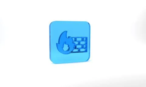 Blue Firewall, security wall icon isolated on grey background. Glass square 스톡 일러스트