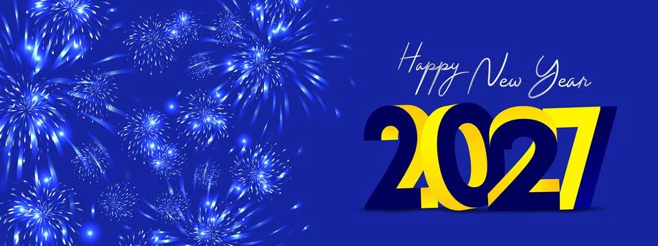 Blue Firework Happy New Year 2027 Glitter Celebration Banner イラスト素材
