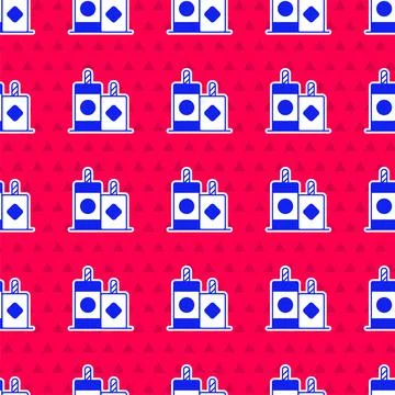 Blue Firework icon isolated seamless pattern on red background. Concept of fun Illustrazione stock