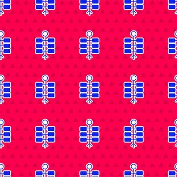 Blue Firework icon isolated seamless pattern on red background. Concept of fun Stock Illustration