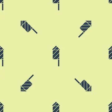 Blue Firework rocket icon isolated seamless pattern on yellow background Illustrazione stock