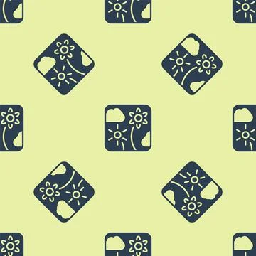 Blue Firework rocket icon isolated seamless pattern on yellow background Stockillustratie