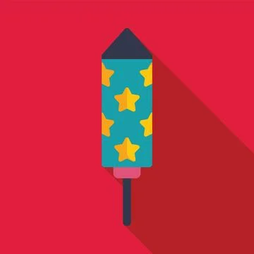 Blue firework rocket with yellow stars celebrating on red background Illustrazione stock