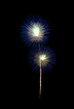 Blue fireworks exploding on night sky. Foto stock