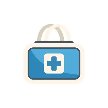 Blue first aid kit closed with handle displaying white cross symbol Illustration
