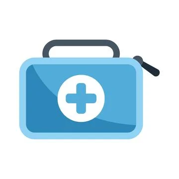 Blue first aid kit closed showing white cross symbol Stock Illustration