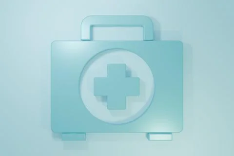 Blue First aid kit icon isolated on blue background. Medical box with cross.. Stock Illustration