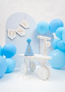 Blue First Birthday Setup Stock-Fotos