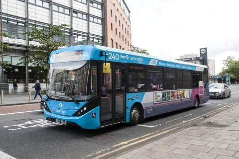 Blue First Group single decker bus in service. Public Transport Stock Photos