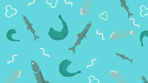 Blue Fish and Shell Background Stock Illustration