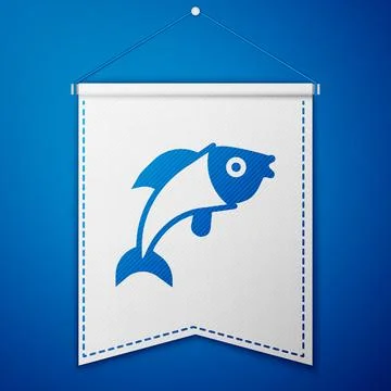 Blue Fish icon isolated on blue background. White pennant template. Vector Stock Illustration