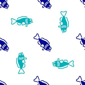 Blue Fish icon isolated seamless pattern on white background. Vector Stock Illustration