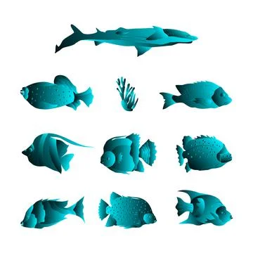 Blue Fish Objects Set Illustration