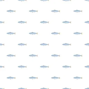 Blue fish pattern repeating on white background Stock Illustration