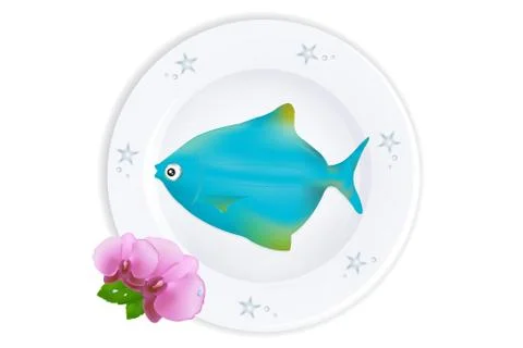 Blue fish on plate Stock Illustration