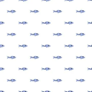 Blue fish repeating pattern on white background イラスト素材