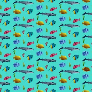 Blue Fish Seamless Pattern Illustration
