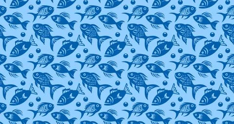 Blue fish seamless pattern Stock Illustration