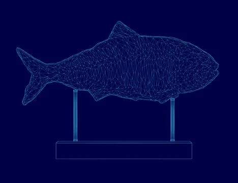 Blue fish is shown in a blue background. The fish is made of a series of dots, Stock Illustration