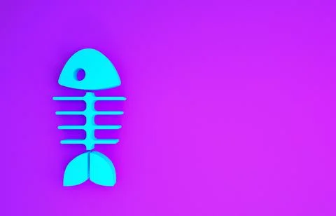 Blue Fish skeleton icon isolated on purple background. Fish bone sign. Minima Illustrazione stock