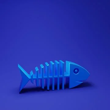 Blue Fish skeleton icon isolated on blue background. Fish bone sign. Minima.. Stock Photos