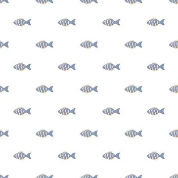 Blue fish swimming creating seamless underwater pattern Stock Illustration