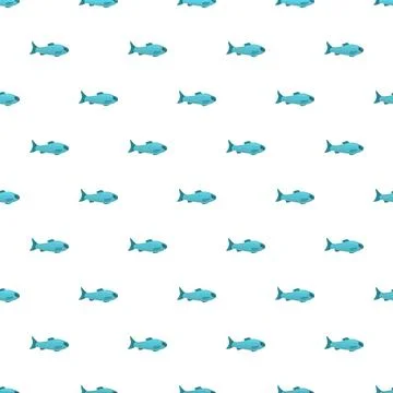 Blue fish swimming seamless pattern on white background Illustrazione stock