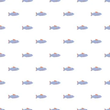 Blue fish swimming seamless pattern on white background Stock Illustration