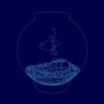 Blue fish tank with a fish inside. The fish is swimming in the water and there Stock Illustration