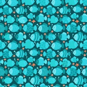 Blue fishes seamless pattern Stock Illustration