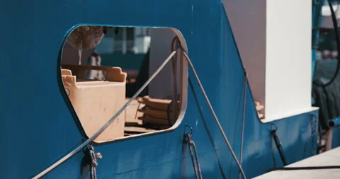Blue Fishing Boat Structure with Ropes Video stock 335347316